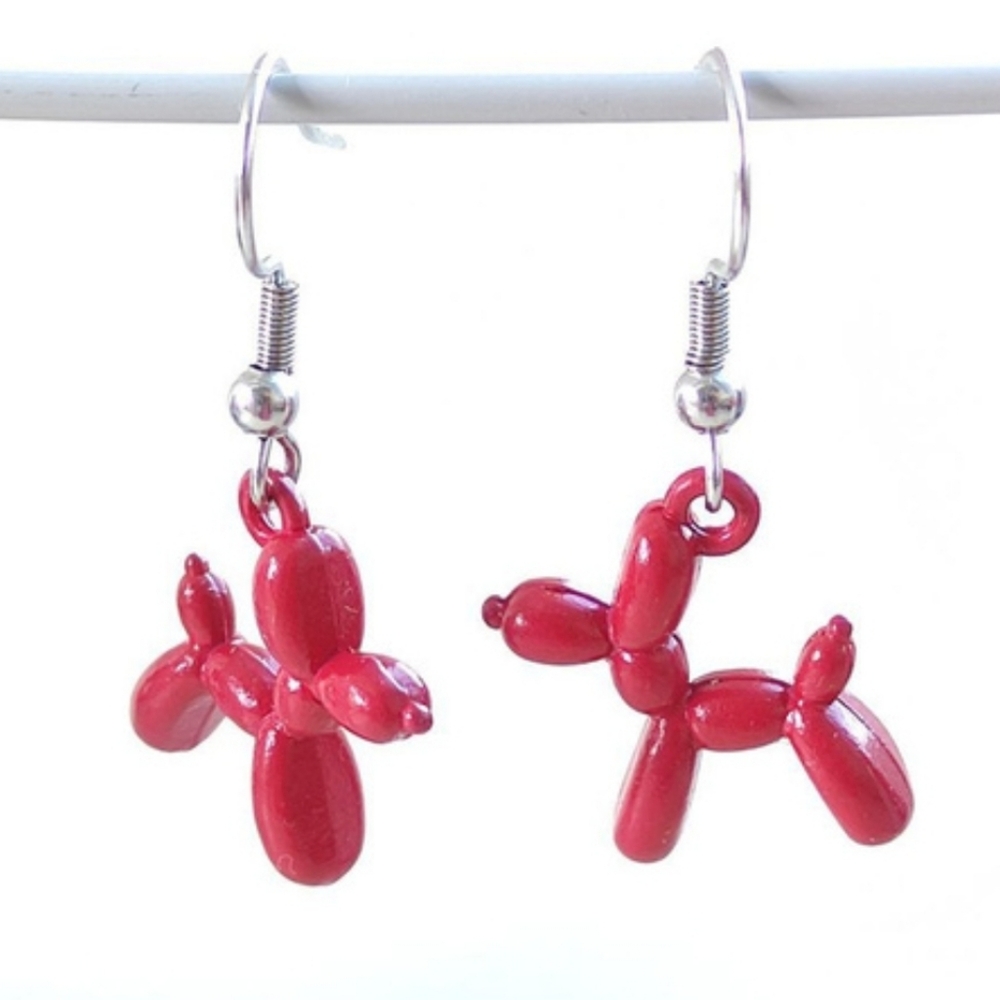 Cute Cartoon 3D Dog Puppy Balloon Dangle Drop Womens Fun Unique Hook Earrings